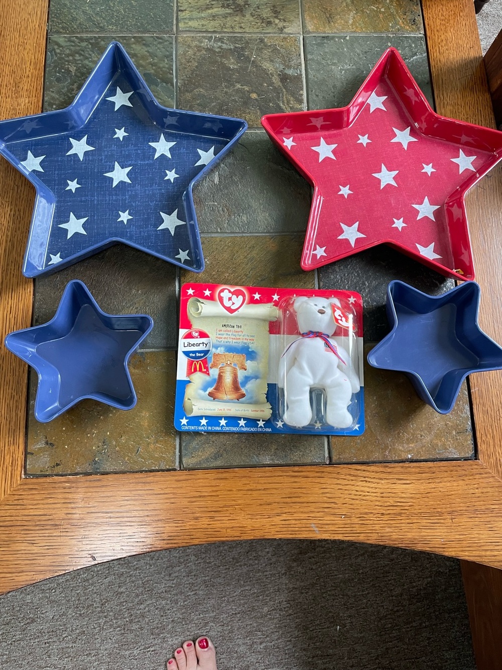 Ty White Beanie Baby with Red and Blue Star Shaped Bowls